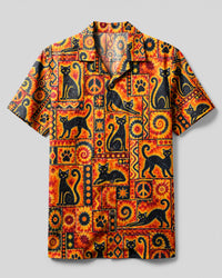 BLACK CAT ORANGE SWIRL PATCHWORK CAMP SHIRT  - TLNT2909265