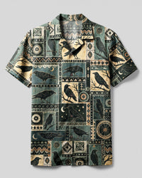 BOHO TRIBAL RAVEN PATCHWORK CAMP SHIRT - TLNT1009263