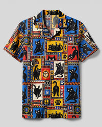 RETRO BLACK CAT FUNNY PATCHWORK CAMP SHIRT - TLNO1509264