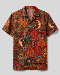 ABORIGINAL SUN & MOON COSMIC DOTWORK CAMP SHIRT - TLNO1109266