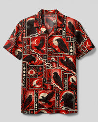 MYSTICAL RAVEN WOODCUT COLLAGE CAMP SHIRT  - TLTW0510261