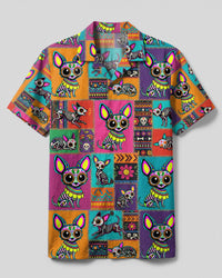 COLORFUL CALAVERA CHIHUAHUA DOG PATCHWORK CAMP SHIRT  - TLTW0409261