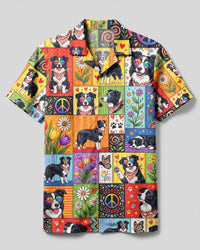 GROOVY BORDER COLLIE DOG FLORAL PATCHWORK CAMP SHIRT - TYLN2808261