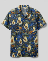 UFO HIGHLAND COW GALAXY CAMP SHIRT - TLTW2210261
