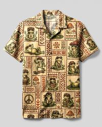 TRIBAL BOHO FROG PATCHWORK CAMP SHIRT - TLHG1108263