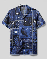 GOTHIC MIDNIGHT BLUE RAVEN PATCHWORK CAMP SHIRT - TYLN0309267