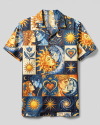 CELESTIAL SUN AND MOON LOVERS PATCHWORK CAMP SHIRT - TYLN2808264