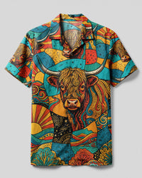 BOHO HIGHLAND COW PATCHWORK CAMP SHIRT - TYLN1509262