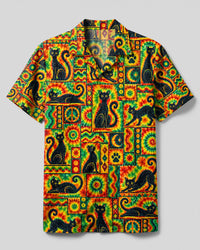 PLAYFUL BLACK CAT SWIRL PATCHWORK CAMP SHIRT  - TLTW3009261