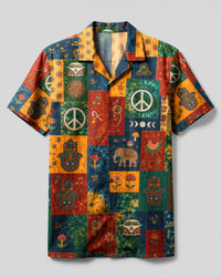 VIBRANT BOHO HIPPIE PATCHWORK CAMP SHIRT - TLHG0508261