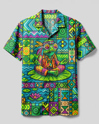 HIPPIE FROG VIBES PIXEL PATCHWORK CAMP SHIRT - TYLN1908266