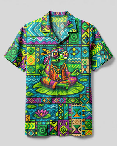HIPPIE FROG VIBES PIXEL PATCHWORK CAMP SHRT - TYLN1908266