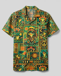 RETRO FROG FOLK ART PATCHWORK CAMP SHIRT - TLTW1209262