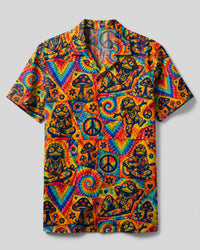 VIBRANT PSYCHEDELIC FROG PATCHWORK CAMP SHIRT - TLTW3007261