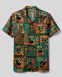 RETRO PUG DOG PATCHWORK CAMP SHIRT - TLTW2208244