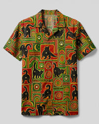 BLACK CAT FUNNY DOT PATCHWORK CAMP SHIRT - TLTW1509261
