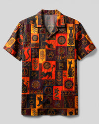 BOHEMIAN BLACK CAT PATCHWORK CAMP SHIRT  - TLHG1908264