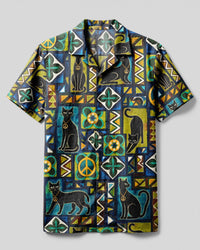 BOHO BLACK CAT PATCHWORK CAMP SHIRT - TYLN1908261
