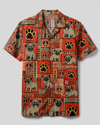 TRIBAL PUG DOG PATCHWORK CAMP SHIRT - TLTW24082610