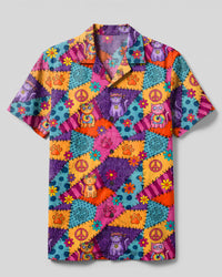 BOHO PATCHWORK HIPPIE CATS CAMP SHIRT - TYPQ2208266