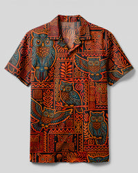TRIBAL AZTEC OWL PATCHWORK CAMP SHIRT - TYPQ0509265