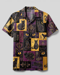 MYSTIC PURPLE CELESTIAL CAT PATCHWORK CAMP SHIRT - TYPQ0309263