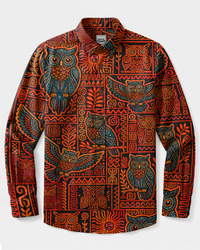 TRIBAL AZTEC OWL PATCHWORK LONG SLEEVE BUTTON-DOWN SHIRT - TYPQ0509264
