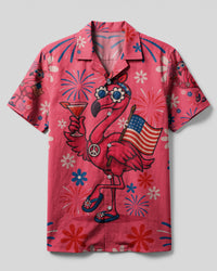PRETTY IN PINK FLAMINGO CAMP SHIRT - TYQY1305256
