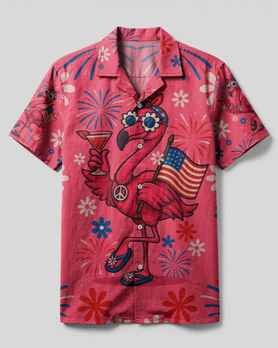 PRETTY IN PINK FLAMINGO CAMP SHIRT - TYQY1305256