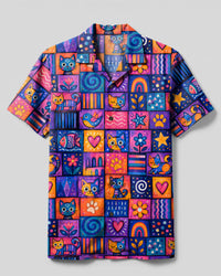 GROOVY KITTEN PATCHWORK CAMP SHIRT - TYPQ1808263