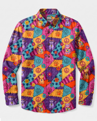 BOHO PATCHWORK HIPPIE CATS LONG SLEEVE BUTTON-DOWN SHIRT - TYPQ2208265