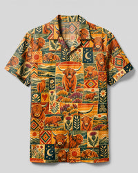 HIGHLAND COW PATCHWORK CAMP SHIRT - TYPQ0510263