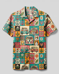 GROOVY CAT HIPPIE BUS PATCHWORK CAMP SHIRT - TYPQ2808266