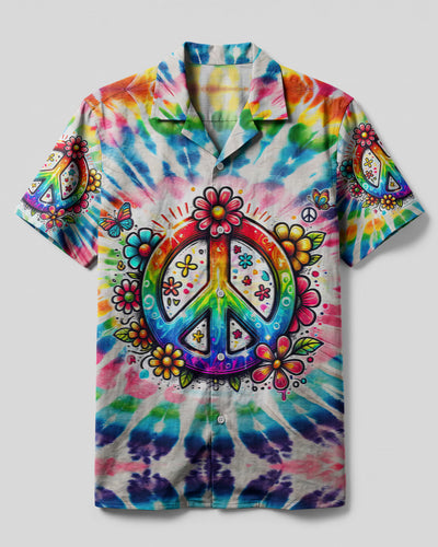 IMAGINE ALL THE PEOPLE LIVING LIFE IN PEACE TIE DYE CAMP SHIRT - TYQY1504256