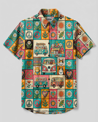 GROOVY CAT HIPPIE BUS PATCHWORK BUTTON-DOWN COLLAR SHIRT - TYPQ2808264