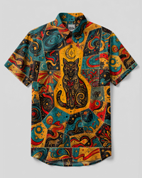 COSMIC CAT PATCHWORK BUTTON-DOWN COLLAR SHIRT - TYPQ2909264