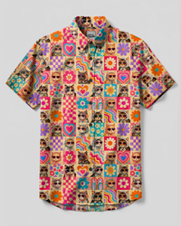 GROOVY HIPPIE CATS BUTTON-DOWN COLLAR SHIRT - TYPQ2307261