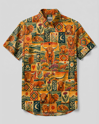 HIGHLAND COW PATCHWORK BUTTON-DOWN COLLAR SHIRT - TYPQ0510261