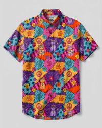 BOHO PATCHWORK HIPPIE CATS BUTTON-DOWN COLLAR SHIRT - TYPQ2208264