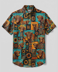 HIGHLAND COW MOSAIC BUTTON-DOWN COLLAR SHIRT - TYPQ1509263