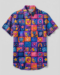 GROOVY KITTEN PATCHWORK BUTTON-DOWN COLLAR SHIRT - TYPQ1808262