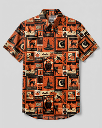 SPOOKTACULAR RETRO HALLOWEEN PATCHWORK BUTTON-DOWN COLLAR SHIRT - TYPQ2208261