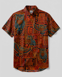 TRIBAL AZTEC OWL PATCHWORK BUTTON-DOWN COLLAR SHIRT - TYPQ0509263