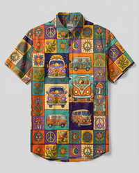 GROOVY HIPPIE VAN PATCHWORK BUTTON-DOWN COLLAR SHIRT - TYPQ2708267