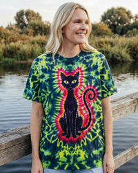 PSYCHEDELIC BLACK CAT NEON BURST ALL OVER PRINT - TLNO2209267