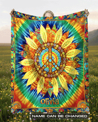 RAINBOW SWIRL PEACE FLOWER FLEECE BLANKET - YHHN2001263