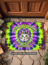 WELCOME TO MY HOME HIPPIE CAT COLORFUL SWIRL DOORMAT - YHHG1601262