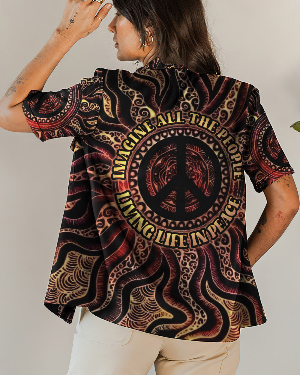 IMAGINE ALL THE PEOPLE LIVING LIFE IN PEACE ABSTRACT HAWAIIAN SHIRT - YHDU0905233