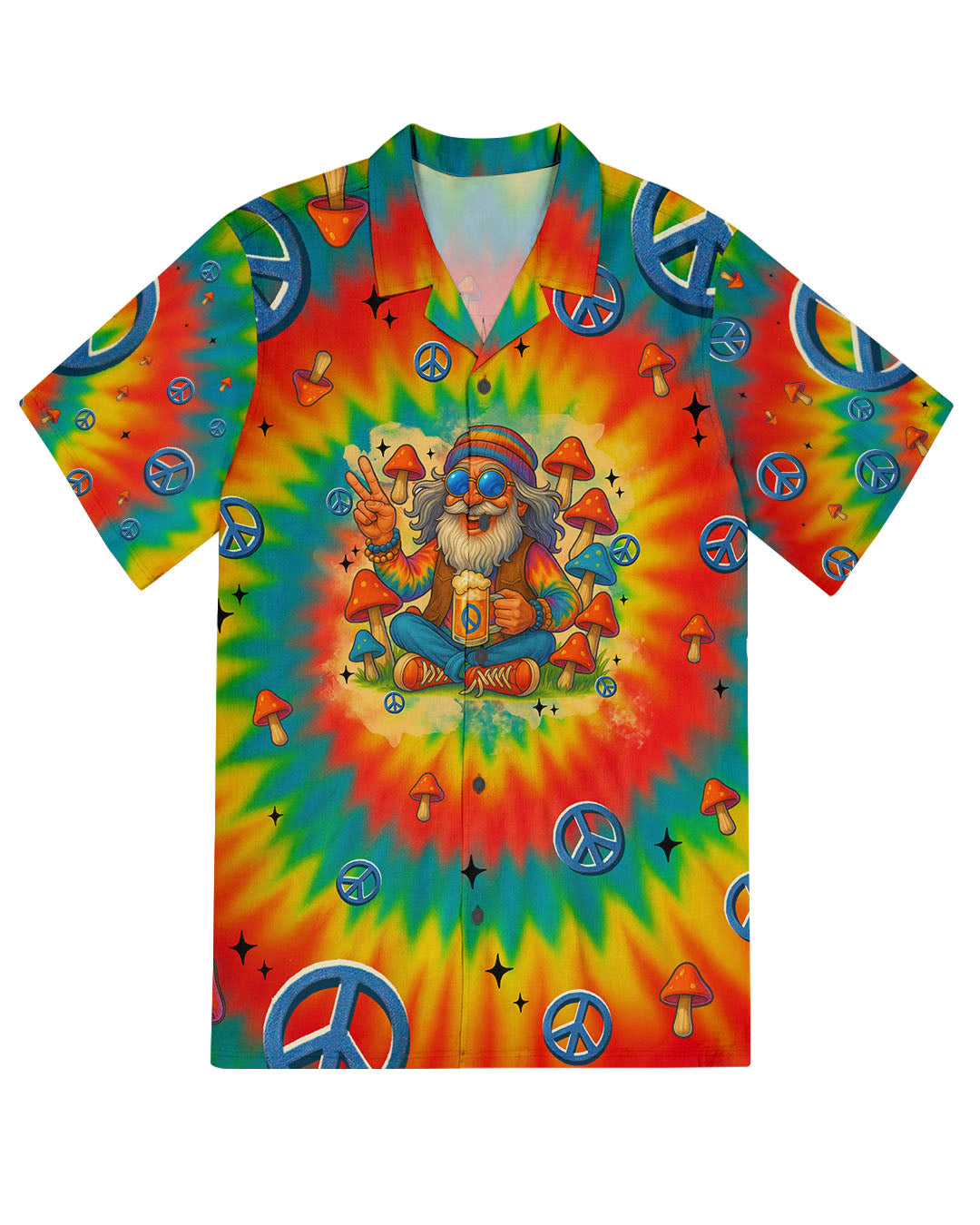 OLD HIPPIES TIE DYE HAWAIIAN SHIRT - TYTM1507252