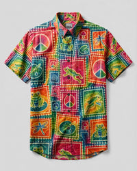 FROG PEACE PATCHWORK BUTTON-DOWN COLLAR SHIRT - KMTM2506262
